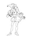 ÃÂ¡ourt jester is a fool with a rod in his hands. Medieval image. Graphic line drawing. Vector illustration Royalty Free Stock Photo